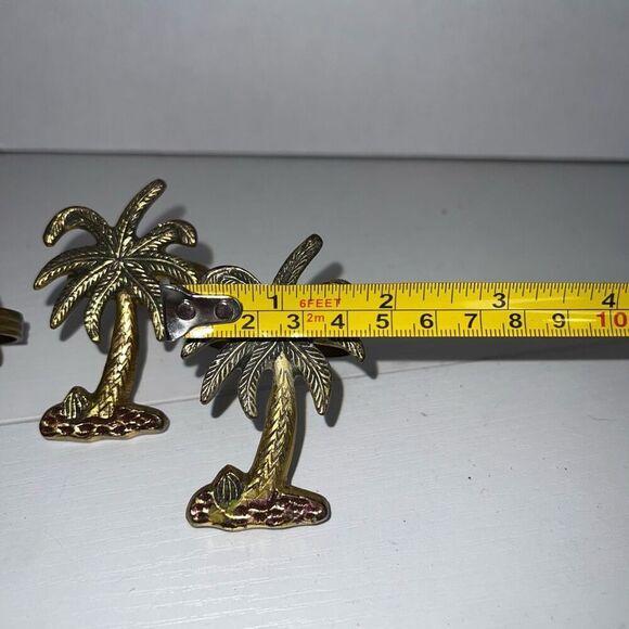 Brass Palm Tree Napkin Ring Set of 4 Napkin Holders Tropical Palm Trees Beach - Picture 3 of 8